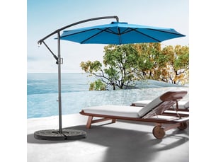 Parasol déporté 3 m avec inclinaison réglable, 8 baleines, polyester, bleu foncé
