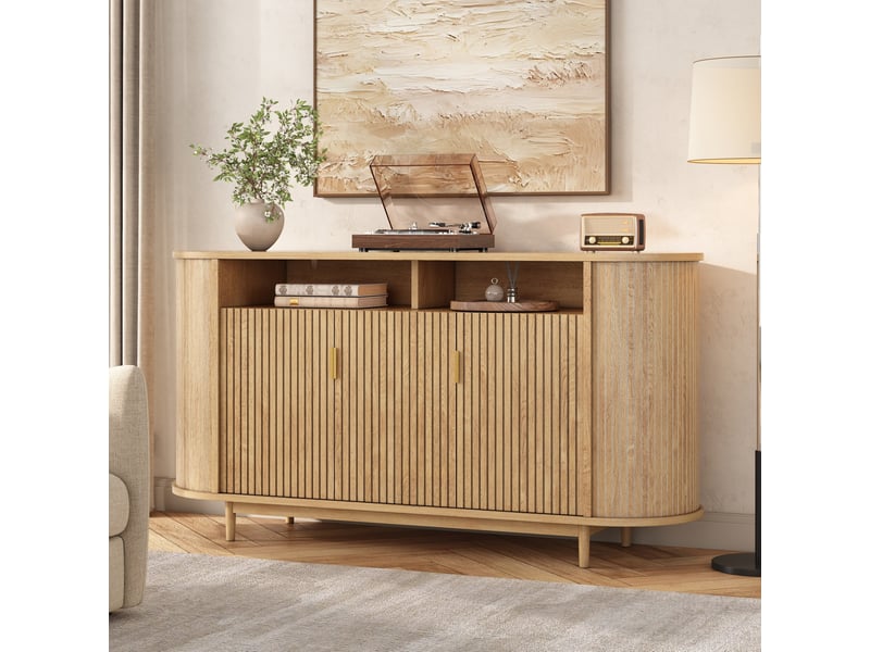 Buffet et enfilade 3 portes, façade à lignes verticales, rangement pour salon ou salle à manger, 140 × 40 × 78 cm - Conforama C
