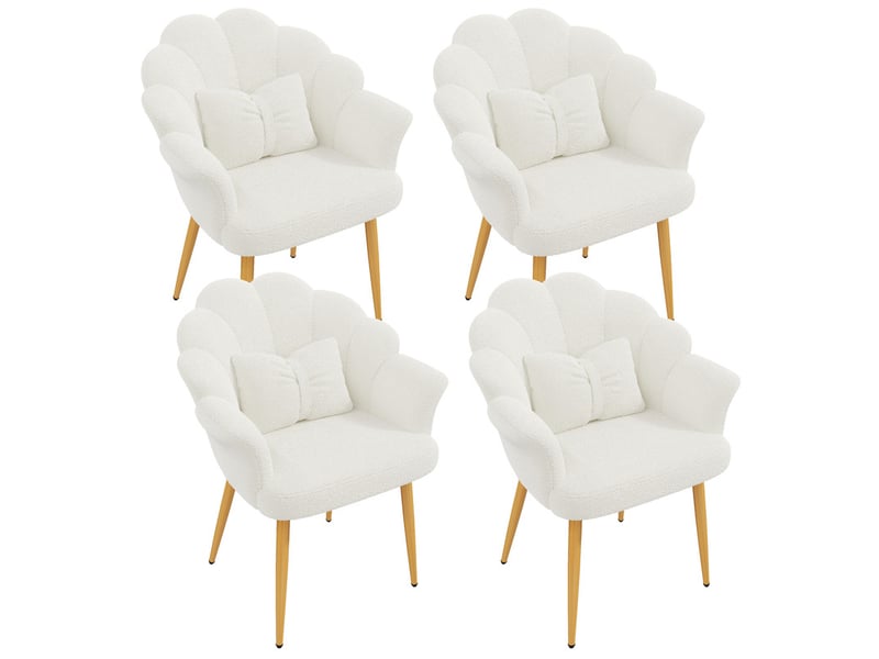  Lot de 4 fauteuils modernes – rembourrés – pieds en métal doré – dossier en forme d'arc – blanc  - Conforama A