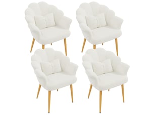 Lot de 4 fauteuils modernes – rembourrés – pieds en métal doré – dossier en forme d'arc – blanc