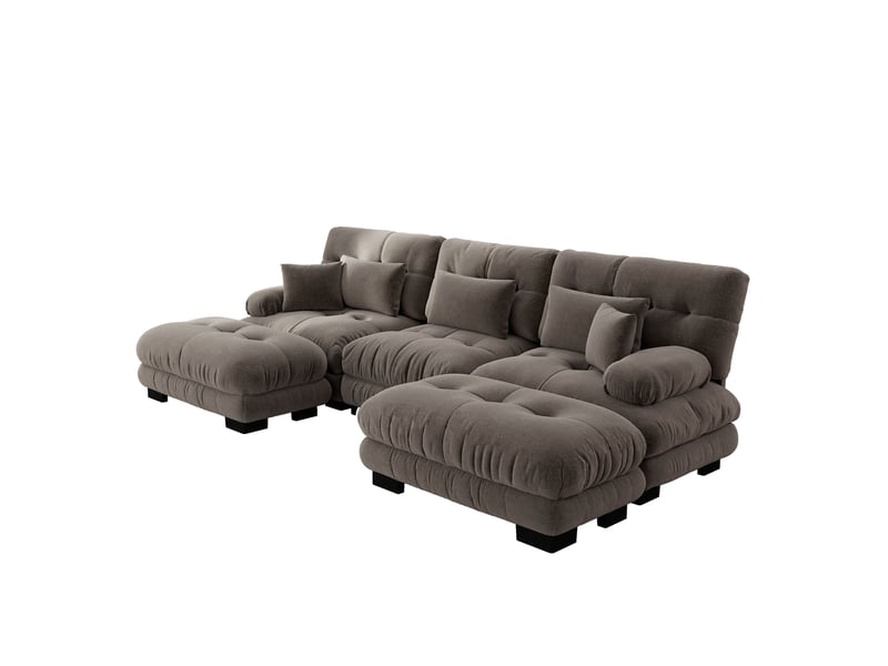  Canapé modulaire en chenille marron, canapé d'angle avec ottomans, canapé en u pour salon, 3 places à assise profonde  - Conforama W