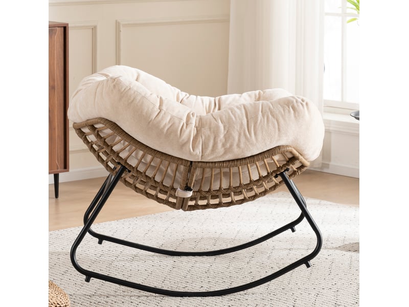  Fauteuil à bascule moderne 95 x 107 x 83 cm beige en chenille, structure métallique pour salon  - Conforama B