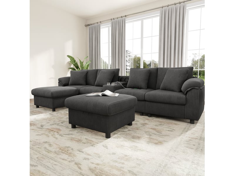  Canapé modulable d'angle avec rangement, bluetooth, usb et charge sans fil gris cravdom  - Conforama D