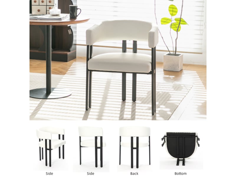  Chaise de salle à manger moderne en cuir synthétique, piètement métal, accoudoirs et dossier incurvé  - Conforama D