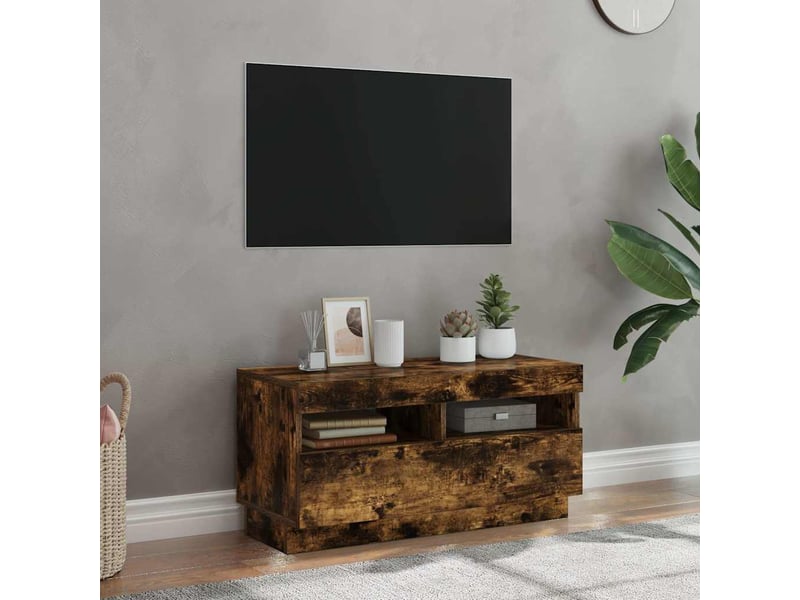  Meuble tv - banc tv - meuble de rangement avec lumières led chêne fumé 80x35x40 cm  - Conforama B