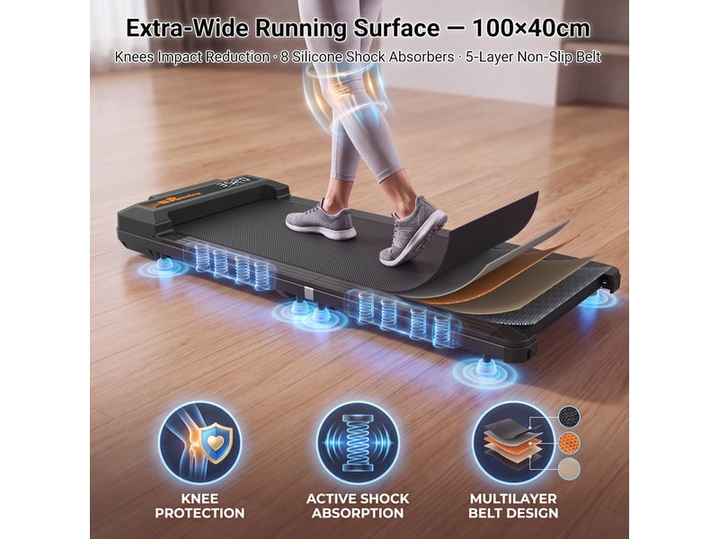  Tapis de marche sous bureau 128 x 54 x 13 cm noir en fer et plastique, pliable à 180 degrés  - Conforama E