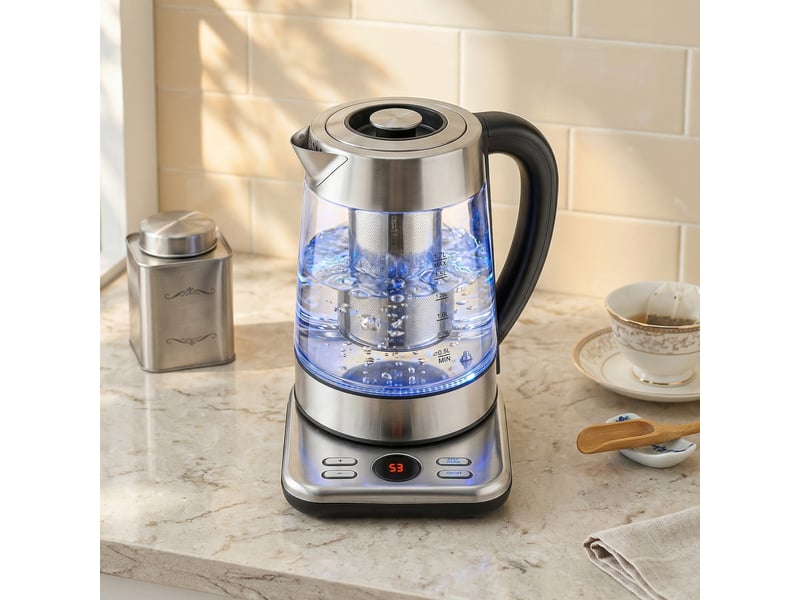 Bouilloire électrique, 1,7l, ébullition rapide 2200w avec thermostat strix, fonction maintien au chaud, infuseur à thé - Conforama D