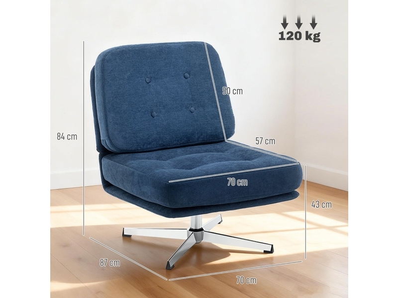  Fauteuil pivotant 87x70x84 cm, assise large et dossier épais, structure en métal, canapé 1 place, couleur bleu foncé  - Conforama C