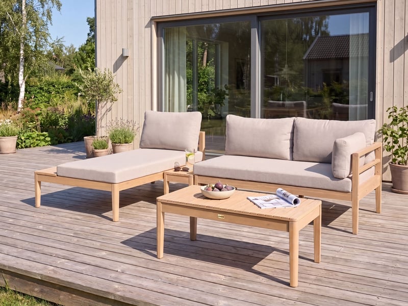  Ensemble de salon de jardin avec table 3 places talla acacia marron clair  - Conforama B