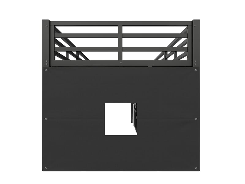  Lit mezzanine 90x200 cm en métal et mdf, lit simple avec 7 tiroirs, barrières et led, matelas non précisé, noir  - Conforama E