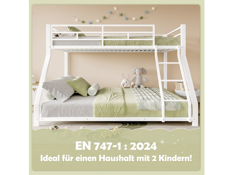  Lit superposé 90x200 cm 140x200 cm avec escalier et garde-corps métal blanc sans matelas  - Conforama C