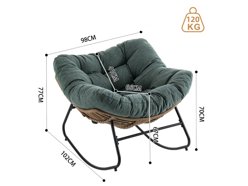 Chaise à bascule verte en tissu chenille - chaise papasan moderne pour enfant, salon et chambres - Conforama E