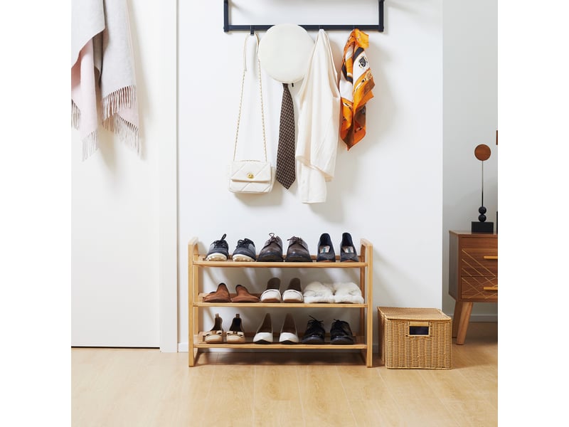  Étagère à chaussures à 3 niveaux porte-chaussures en bambou 9 paires de chaussures naturel 76 x 33 x 51 cm  - Conforama W