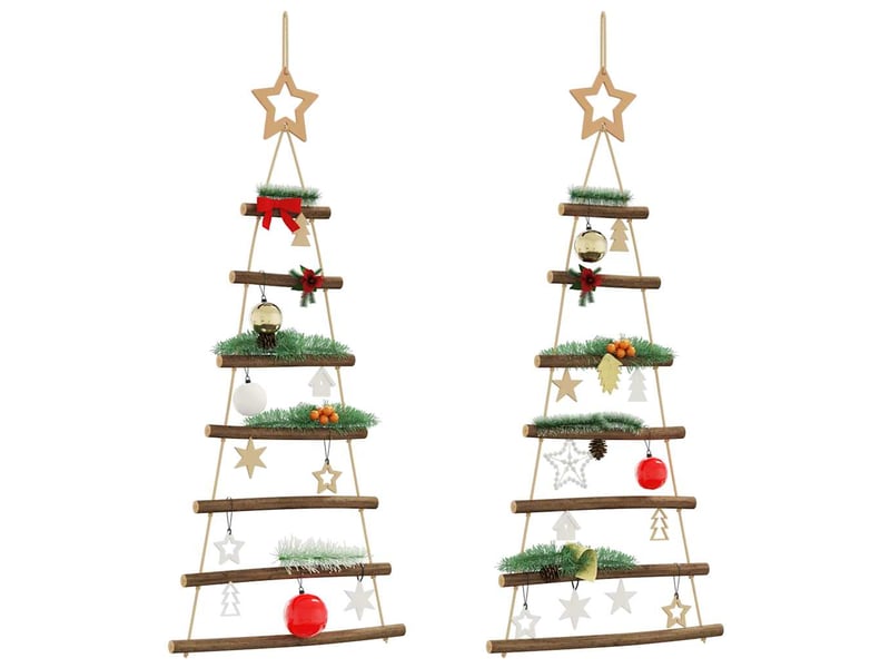  Sapins de noël - arbre de noël suspendus avec étoiles supérieures 2 pièces 42x90 cm branche naturelle  - Conforama B