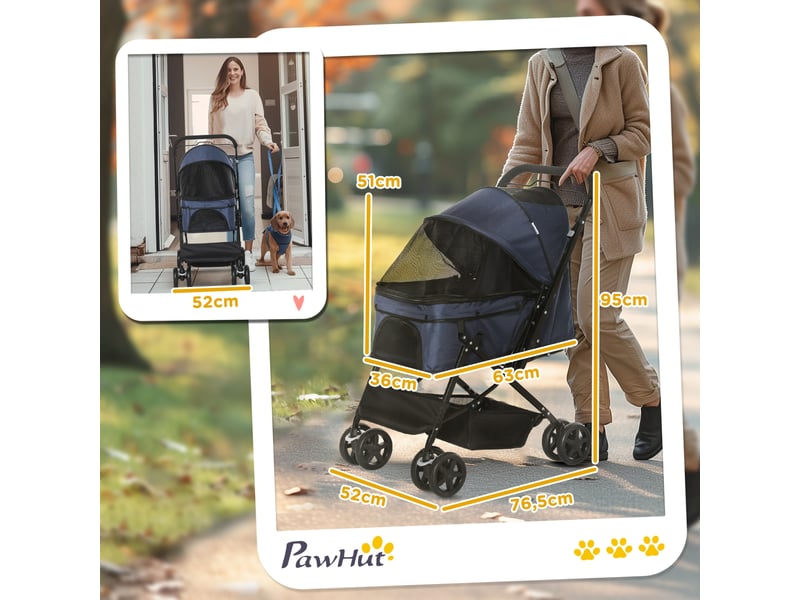  Poussette pour enfent pliable 76,5 x 52 x 95 cm – bleue – cadre en acier, freins et rangement bas  - Conforama B