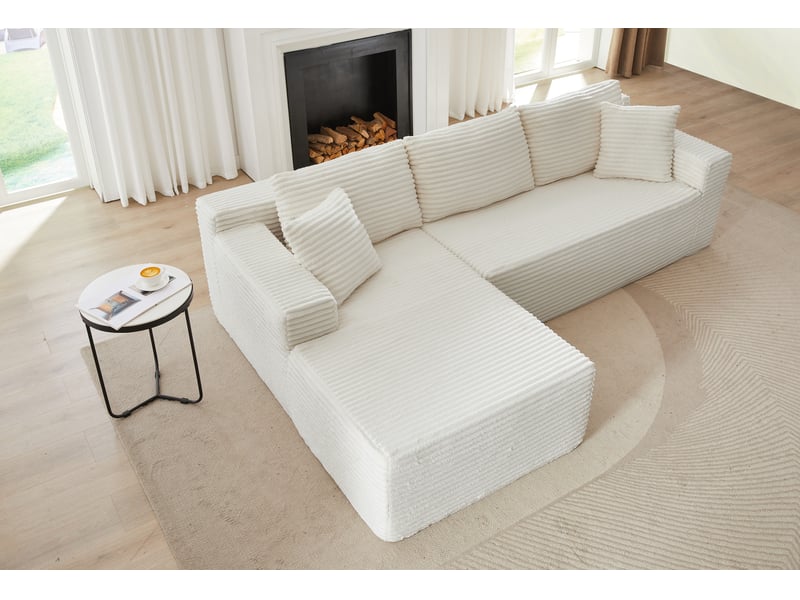  Canapé d’angle modulaire 252.5x163x65 cm 4 places chaise longue blanc  - Conforama D