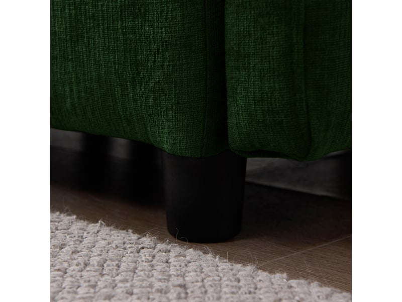  Canapé d'angle 3 places avec méridienne et hocker, tissu chenille vert, structure bois massif eucalyptus, design moderne  - Conforama W