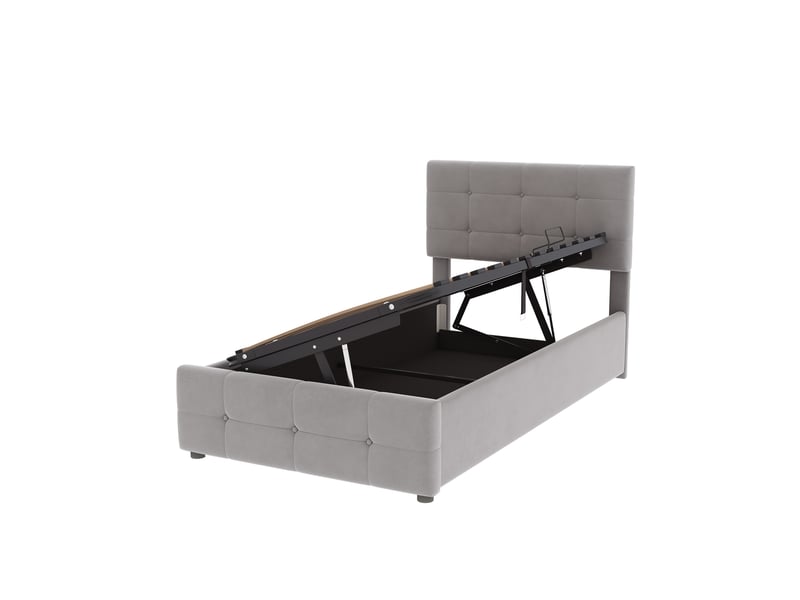  Lit coffre enfant 90x200 cm en velours, lit simple avec rangement hydraulique et tête réglable, sans matelas, gris  - Conforama E