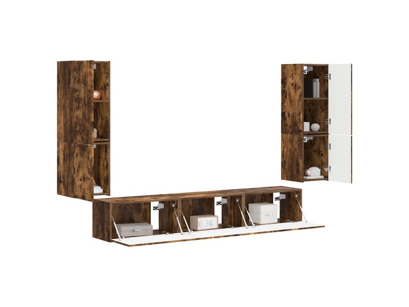  Ensemble meuble tv - banc tv - meuble de rangement 4 pcs chêne fumé bois d'ingénierie  - Conforama C