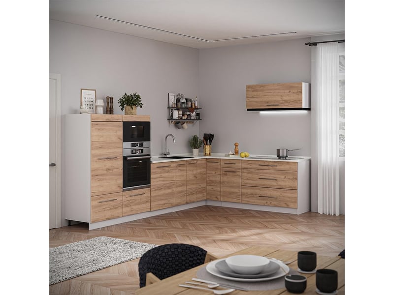  Vicco cuisine en angle, chêne de force doréblanc, 327 x 227 cm, pt anthracite  - Conforama E