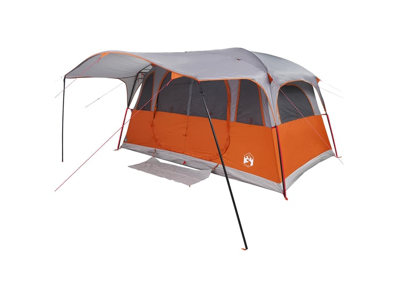 Tente tunnel, tente de camping 12 personne gris et orange polyester et acier - Conforama C