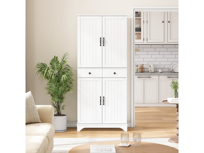 Meuble haut blanc à portes style frigo - étagères coulissantes et réglables - cuisinesalon - Conforama B