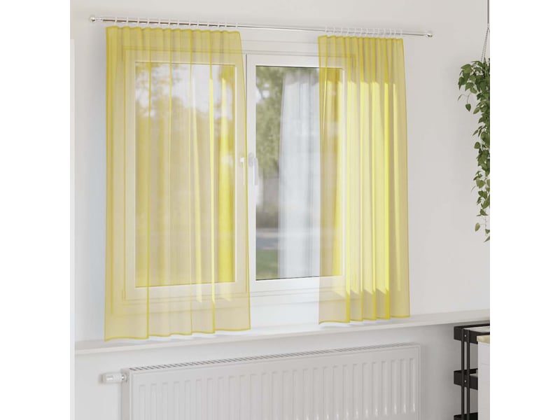  Lot de 2 rideaux en voile, voilages avec passe-tringles jaune cf44468  - Conforama B