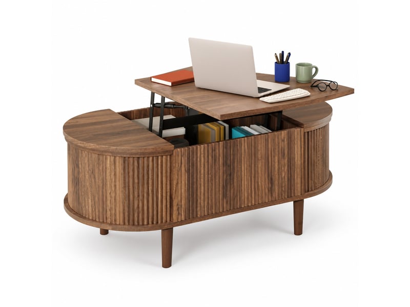  Table basse ovale relevable avec rangement 100 x 48 cm, mdf, coloris noyer  - Conforama A