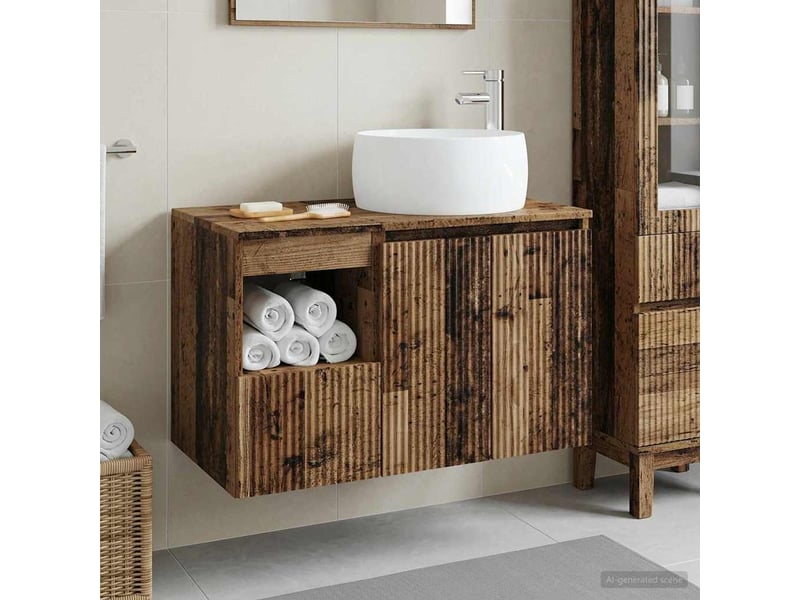  Ensemble de mobilier de salle de bain 2 pc bois ancien cf64039  - Conforama B