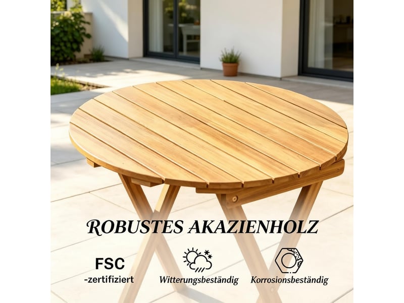  Salon de jardin pliant,ø60 cm,3 pièces avec table,bois d’acacia,naturel  - Conforama D