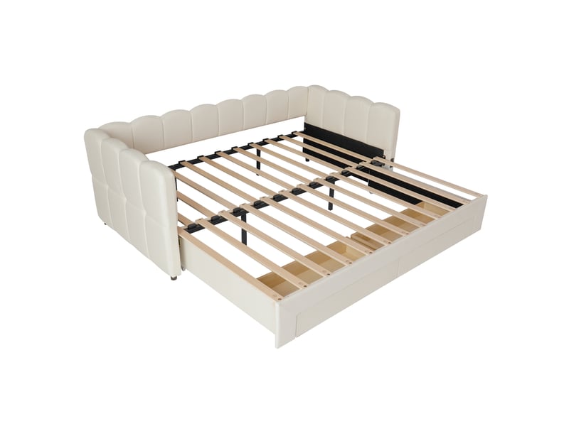  Lit rembourré 90x190 cm, canapé-lit avec 2 tiroirs de rangement, lit simple a extensible jusqu'à 180 cm, lit de jour avec port usb  - Conforama B
