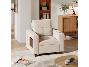 Fauteuil convertible 3-en-1 multifonction 90 x 78 x 90 cm - avec prise usb et tablette pliante – chenille - beige