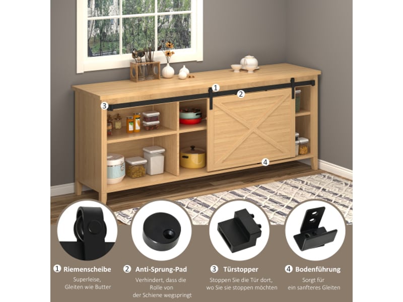  Système de porte coulissante simple en acier carbone noir 183x0,6x18 cm avec rail et accessoires, style moderne pour intérieur  - Conforama B