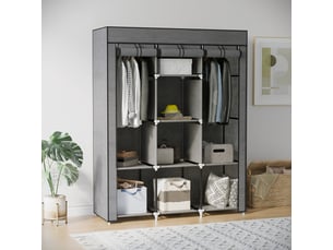 Armoire penderie multi-rangement - 8 étagères, 2 barres - non tissé gris