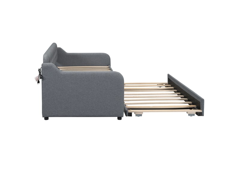  Lit banquette gris 90x200 cm avec lit gigogne coulissant et usb  - Conforama D