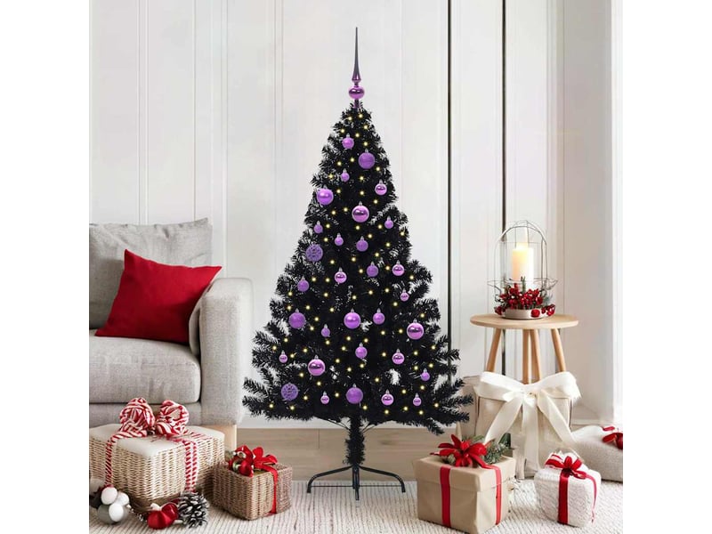 Sapin de noël artificiel, arbre de noël pré-éclairé noir 150 cm pvc shl796 - Conforama B