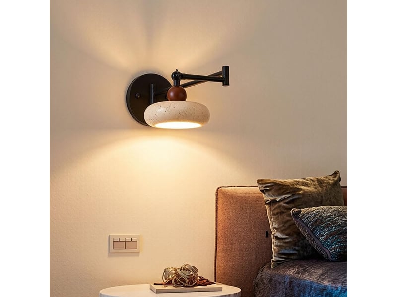  Applique murale en bois massif réglable et pivotable en travertin naturel lampe murale en travertin jaune  - Conforama C