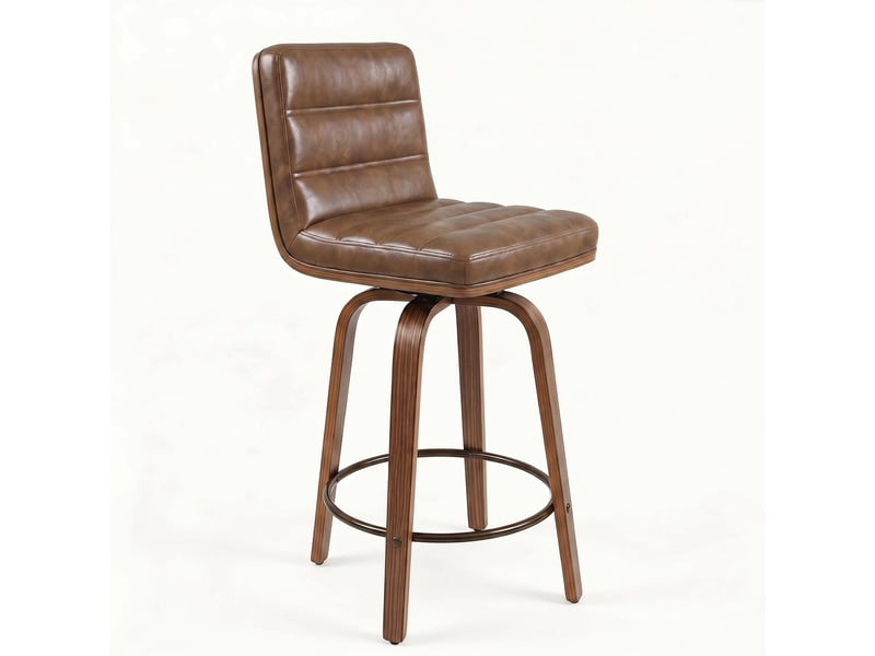  Tabouret de bar pivotant 360° en similicuir pu, pieds courbés en bois, lot de 2  - Conforama E