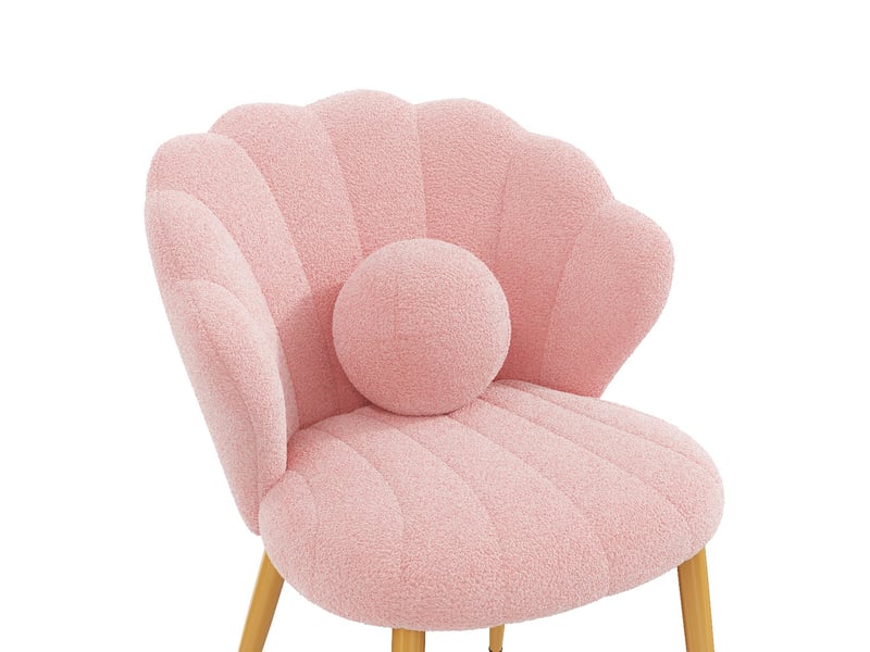 Lot de 2 chaises de salle à manger 60x62,5x83 cm, dossier coquillage, coussins ronds, tissu bouclette, rose - Conforama D