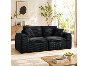 Canapé d'angle modulable 3 places convertible en couchage d'appoint, 3 modules en velours côtelé noir et bleu