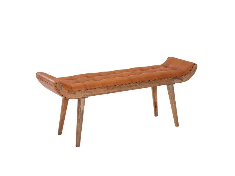  Banc 2 places 125x38x50 cm en cuir et bois de manguier massif  - Conforama C