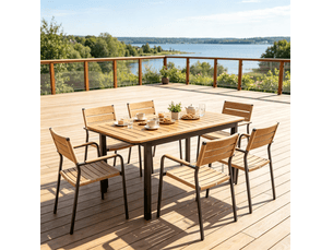 Table de jardin rectangulaire 127 x 70 x 75 cm – marron – plateau rainuré pour 6 personnes et structure métal