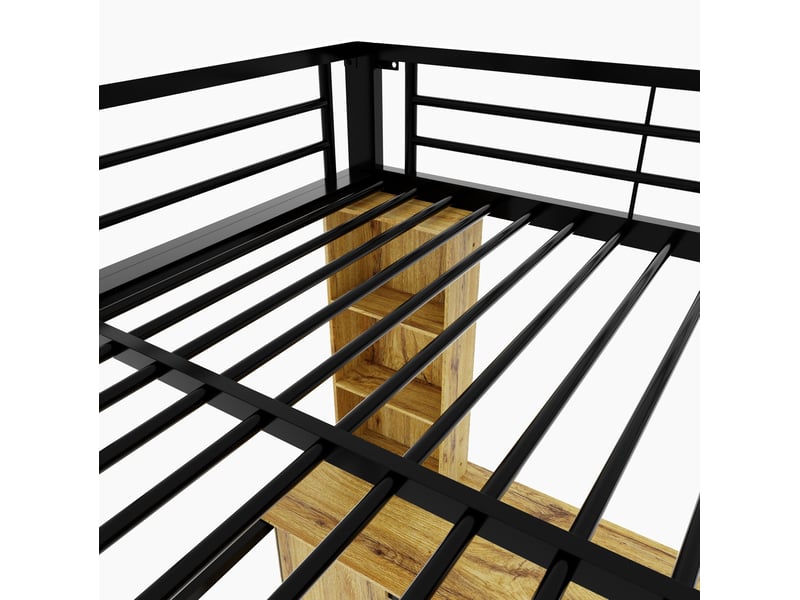  Lit mezzanine 140x200 cm noir en métal avec bureau, rangements et usb, pour optimiser l'espace, sans matelas  - Conforama D