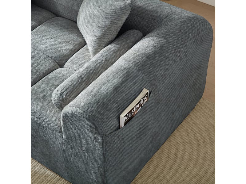  Canapé d'angle bleu en chenille 4 places 263 cm - assise ergonomique et poche latérale  - Conforama D