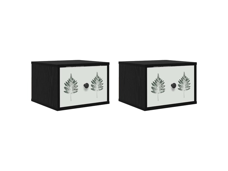  Table de chevet - cabinet de chevet - table de nuit mural hanau 2 pc chêne noir 36 x 33 x 25 cm  - Conforama A