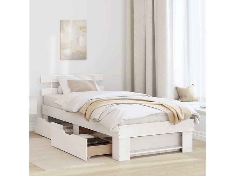  Lit simple- lit adulte -  cadre de lit avec tête de lit blanc 100 x 200 cm pin massif  - Conforama B
