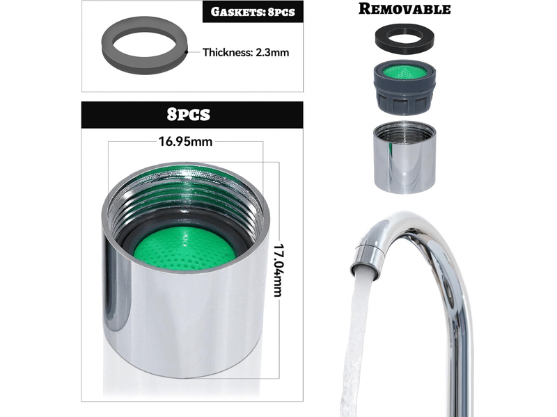  Lot de 8 aérateurs m18 pour robinets – économiseur d’eau avec joints pour cuisine et salle de bain, compatible avec la plupart des robinets.  - Conforama B