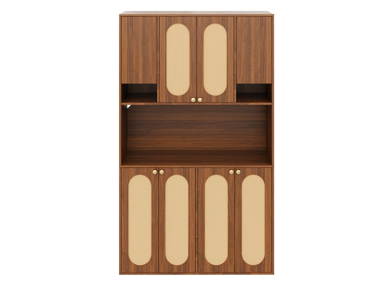  Buffet haut 106x40x178cm 8 portes mdf naturel rangement vaisselle et provisions  - Conforama A