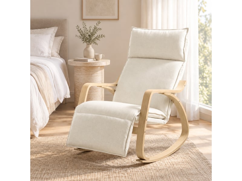  Fauteuil à bascule modenvie avec repose-pieds réglable 5 positions 106 x 67 x 92 cm crème blanc  - Conforama E