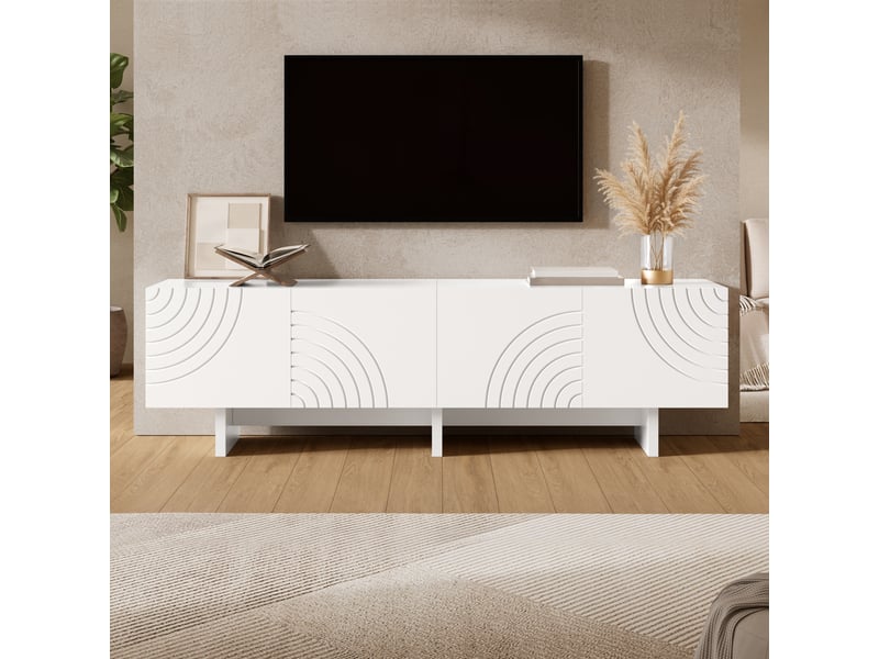  Meuble tv blanc 4 portes motif arche géométrique, façades en relief, cloison centrale, 170 x 35 x 50 cm  - Conforama B